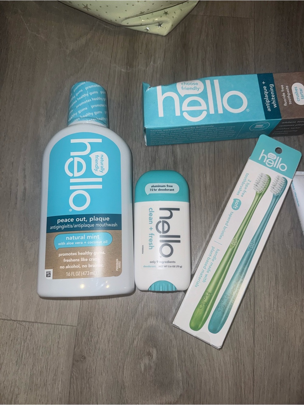 Source Unknown Hello dental care set in aqua blue and white